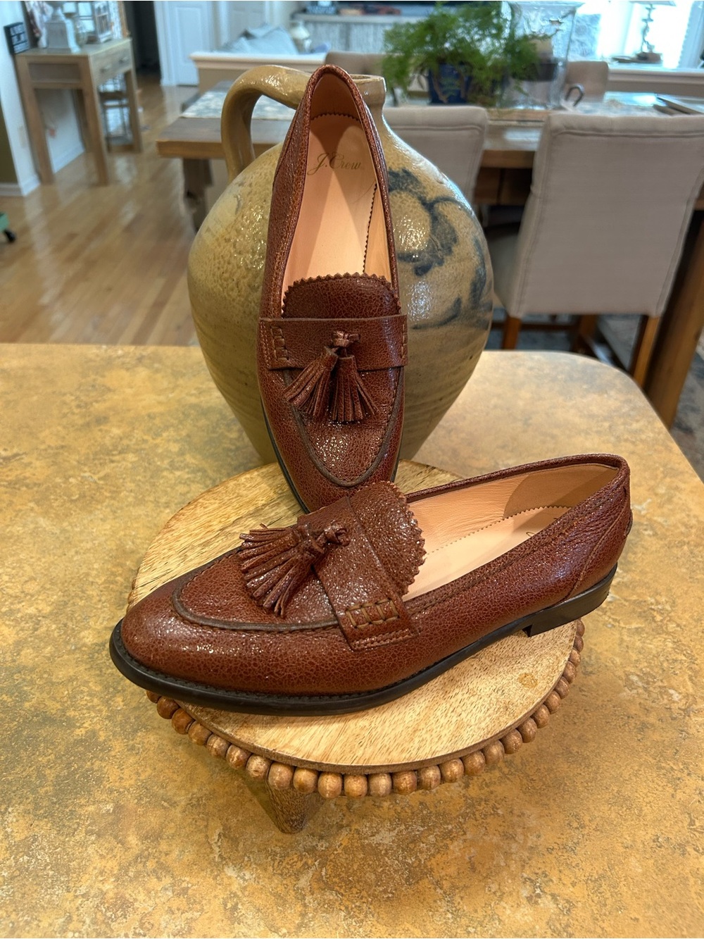 J. Crew Crackled Leather Academy Tassel Loafers